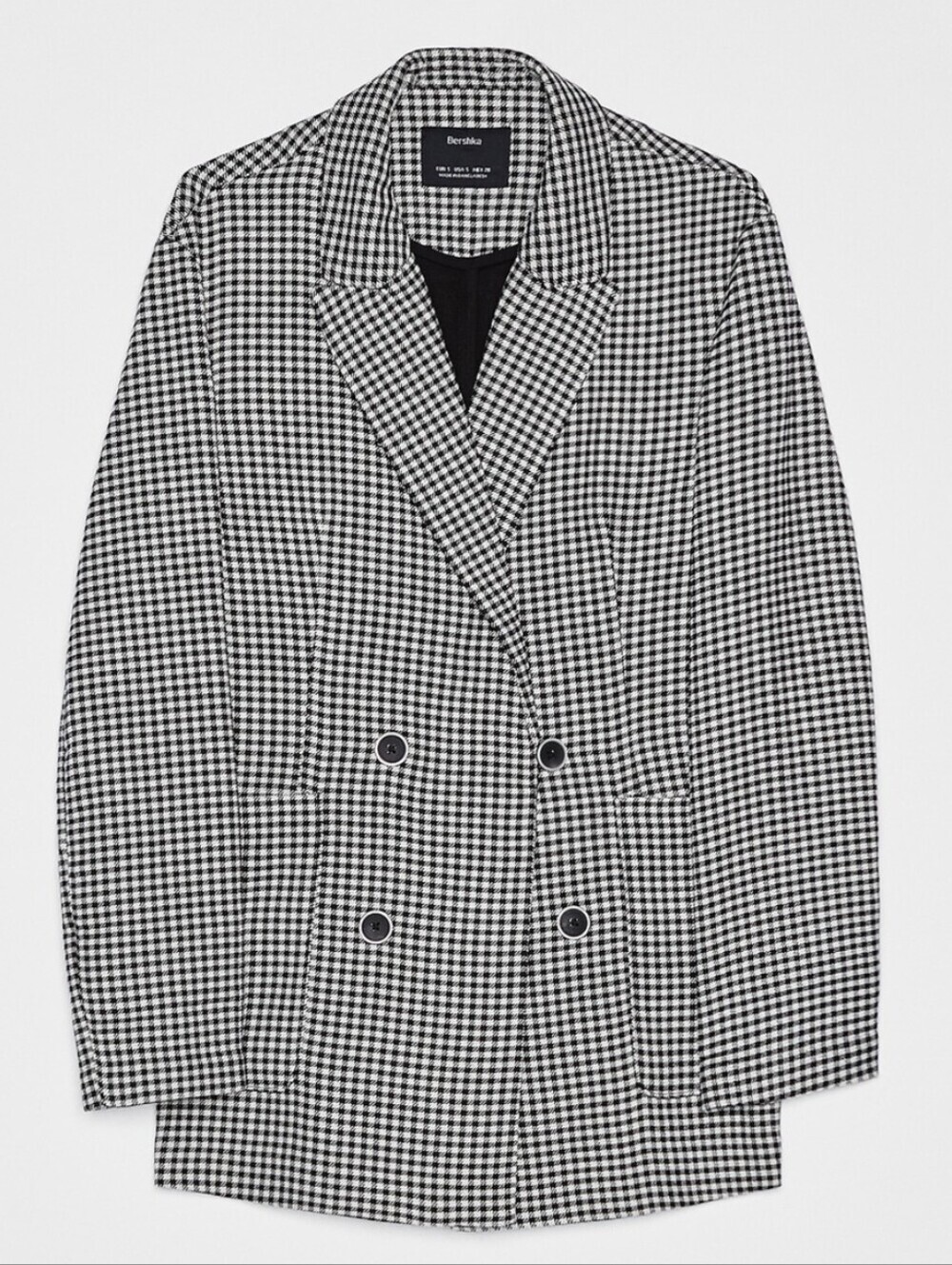 Bershka Black & White Gingham Double-Breasted Blazer